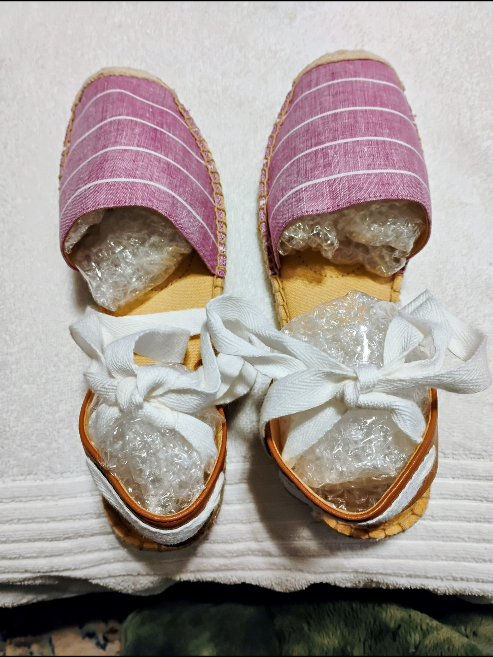 Talbots Lavender Striped Espadrille Sandals with White Ankle Tie Size 8 - Picture 11 of 13